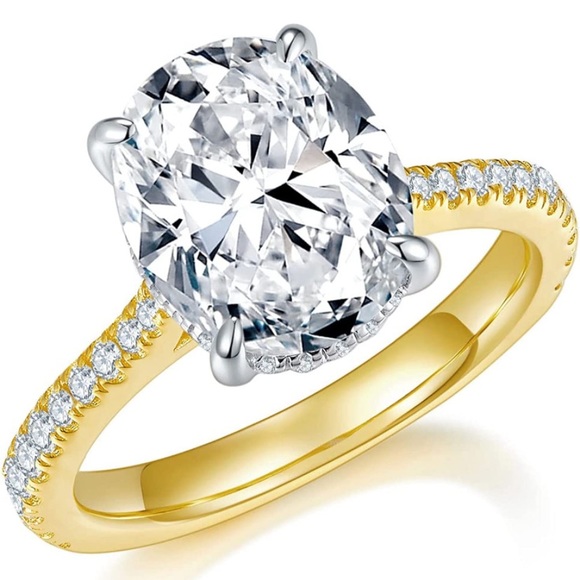 14k 5 cttw Oval Certified Diamond Moissanite Solitaire Ring - Picture 1 of 10